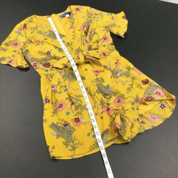 Blue Rain Womens Mustard Yellow Floral Leaf Print Ruffled Romper Dress Small - Picture 4 of 11
